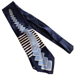Serica Mens Silk Tie‎ Navy Blue Geometric 3D Block Stripe Made in Italy 3.75in